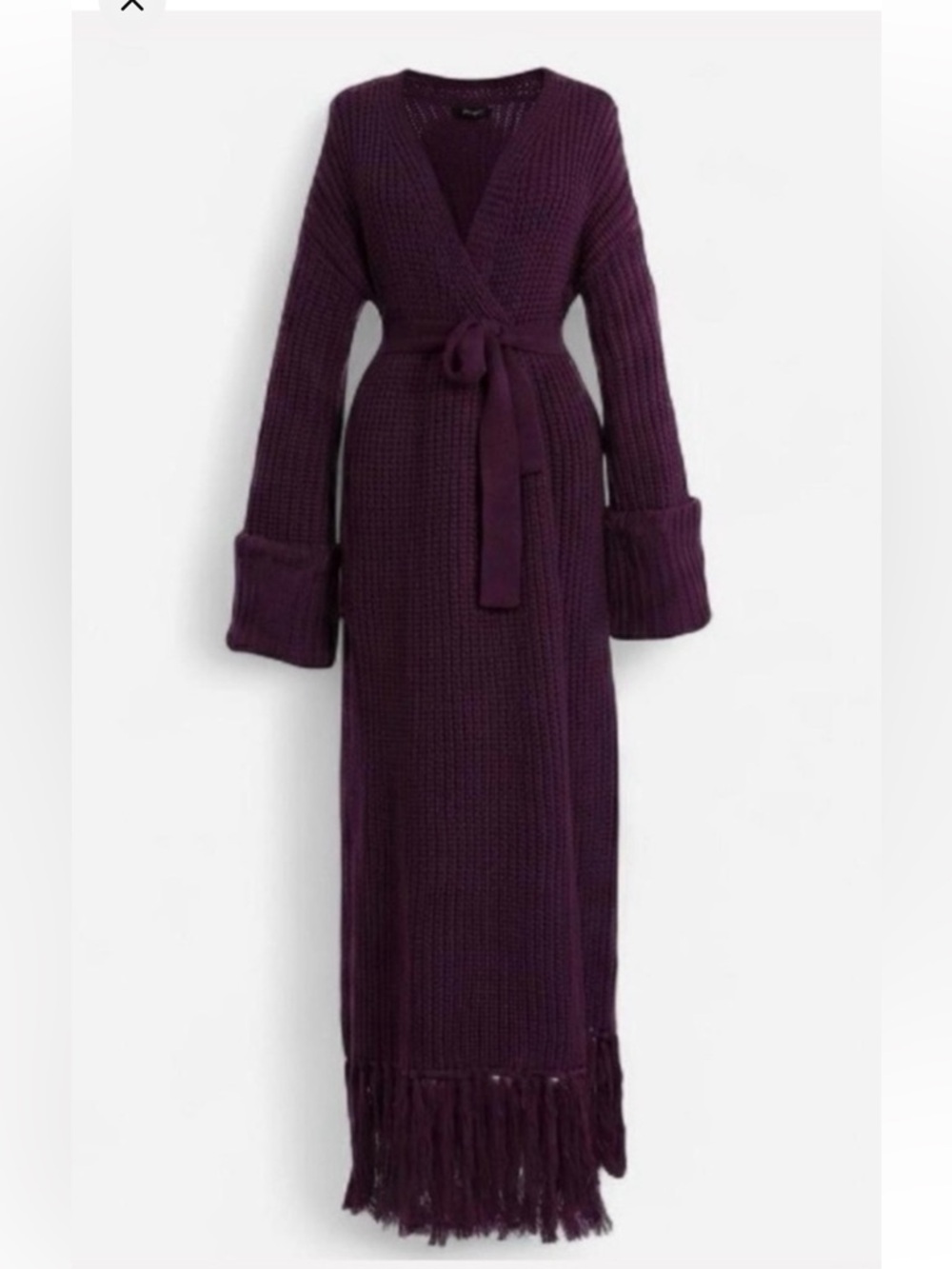 Hanifa Deep Plum Knit Maxi Dress with Fringe